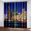 Bastidores 3D Moderno Barato Negro Vista Nocturna de la Ciudad Moderna Cortina de Ventana Sombreado Poliéster Dormitorio Sala de Estar Gancho Ojal Decorativo