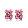Stud Earrings Trendy Rose Gold Color Crystal Blue Red Black Flower Vintage Fashion Jewelry Women Gift Rigant Italina Drop