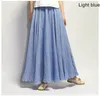 Jupe Maxi en lin taille haute élégante de la jupe 2023 été dames décontracté élastique 2 couches jupes saia feminina 20 couleurs SK53 230703