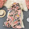 Damesbroek Boho Strand Wijde pijpen Dames Retro Hoog getailleerde bedrukte strik Vetersluiting Vrouwelijke Dames Casual Zomer Carpris Drop