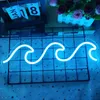 Night Lights Sign USB Powered Bedroom Ice Blue Dimmable Light Art Wave Neon Signs for Wall Decor HKD230704