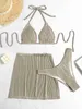 Женские купальные костюмы 3 штуки треугольника Halter Bikinis Swimsuit юбка пляжная юбка сексуальная купальника 2023 купание плавание. Женская летняя пляжная одежда J230704