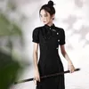 エスニック服 2023 夏の女性のミニ袍セクシーなスリムドレス中国ガールデイリードレス Vestidos ヴィンテージレディースステージショーチャイナ袍