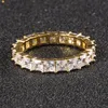 Nya herrkvinnor Gulddiamantring 18K Solid Gold Fill Gold Single Row Square Diamond Ring Men's Ring With Lab Diamond Hip Hop Ring