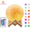 Objetos decorativos Estatuetas USB Night Lamp 3D Print Moon Lamp Luminaria USB Charging Pat Night Light Led Touch Dimmable 216 Color Change Bedside Lamps 230703