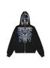 Zip hoodie män goth strass skelett grafik långärmad tröja halloween överdimensionerad topp y2k kläder hoodie mode hoodie tröja tröja