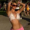 Kadın Tankları Pembe Sütyen 2000s Tüyler Festival Kıyafet Seksi Kadın Parti Gece Yıldız Kız Y2K Kıyafetleri Yaz İçin Sevimli Tops