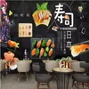 Wallpapers Modern Sushi Restaurant Industrial Decor Black Background Wallpaper 3D Catering Japanese Culture Wall Paper Papel De Parede