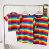 Family Matching Outfits HoneyCherry Parent-child Summer Clothes Family Fashion Dark Rainbow Family Clothes Temperament Short-sleeved T-shirt 230704