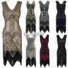 Robes Décontractées Vintage Années 1920 Flapper V-cou Double Tassel Dress Great Gatsby Cosplay Costume Cocktail Party Charleston Dance Sequin Stud