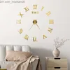 Relógios de parede Relógios de parede 3D Grande Numeral Romano Acrílico Espelho Adesivo de Relógio de Parede Moda DIY Relógios de Quartzo Relógio Decoração de Casa Adesivos para Sala de Estar Z230704