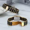 Dameshorloges Quartz Movt Keramiek Dameshorloge voor liefhebbers Mode Rechthoek Herenhorloge Armband OM Merk Luxe Goud Paar 230703