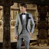 2019 Grey With black Laple Men Suit Slim Fit Prom Wedding Tuxedo Jacket Pants Vest Modern Blazer Wedding Groom Suits Regular340S
