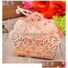 Geschenk Wrap 100 stücke MTI Farbe Laser Cut Hohl Süßigkeiten Taschen mit Band Hochzeit Party Gefälligkeiten Boxen Valentine Tasche Drop lieferung Home Garde Dhtbl