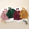 Girl s Dresses Autumn Children Girls Dress Headband 2pcs Solid Color Ruffles Long Sleeve Bowknot Button A Line Princess Clothes 230704