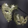 Son Son Couple Glitter Strass Métal Filigrane Mascarade Masque Costume Vénitien Bal De Fête De Noël Demi Crâne Masque L230704
