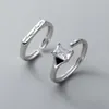 Cluster Rings prawdziwe 925 Sterling Silver Square cyrkon kwiat otwórz regulowany palec serdeczny hipoalergiczna biżuteria dla kobiet