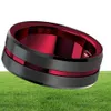 8mm Splicing preto escovado tungstênio anel de carboneto com conforto ajuste vermelho anel interno aliança de casamento Ring Jewelry Jóias delicadas presente7842857