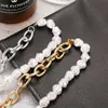 Fashion Chain Pearl Necklace For Women Baroque Pearl Metal Charm Pendant Necklaces Choker Snake Chain Jewelry Gold Silver Color L230704