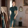 Etniska kläder Elegant Svart Qipao Förbättrad Cheongsam Sexiga klänningar i kinesisk stil Brodera Blomma Vestidos Satin Fest Morgonrock