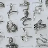 50pcs/الكثير من الأنماط الفضية العتيقة مزيج ثعبان خاتم الذكور أنثى فتح حلقات قابلة للتعديل مجوهرات سبيكة معدنية مبالغ فيها