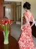 Casual Dresses Yitimuceng Vintage Floral Print Dress For Women French Style Ruffles Sleeveless O Neck Midi Elegant A Line