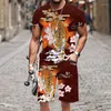 Conjunto de chándales para hombre, camiseta y pantalones cortos, patrón de tigre, moda informal, camisetas divertidas de Harajuku para la playa, traje de primavera y otoño, ropa de calle con cuello redondo 2023