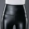 Leggings Ysdnchi Sexy maigre Faux cuir noir Leggings nouvelle mode femmes taille haute Leggings pantalon léger brillant pantalon