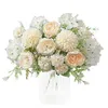 装飾花花輪シルク牡丹アジサイブーケ 7 フォーク人工現実的なプラスチックカーネーション牡丹の花の結婚式パー Dhnt3