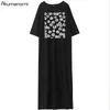 Abiti estivi floreali neri Abiti Harajuku da donna di grandi dimensioni 7xl 6xl 5xl 4xl Xxxl Oneck manica corta lungo elegante Boho Bohemian Hot