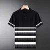 Polos für Herren High-End-Luxus-Sommer-gestreiftes Revers-Strickpoloshirt Herrenpullover Kurzarm Slim Fit Koreanische Mode Casual T-Shirt Herren 230703