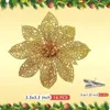 Fiori decorativi 16 pezzi Poinsettia Flower Artificial Pointsetta con clip Decorazioni natalizie Ornamenti glitterati