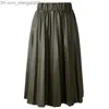 Skirts Neophil Winter Ladies Black PU Faux Leather Skirts Midi Pleated High Waist Vintage Basic Mid-calf Women Longa Saia S1927 Z230705