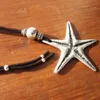 Beach Vacation Exaggerated Starfish Silver Color Metal Pendant Necklaces for Women Trendy Retro Leather Cord Creative Jewelry L230704