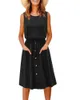 Casual Dresses Slim O Neck Dress Tank Waist Button Pocket 2023 Summer Elegant Lace Solid Color Knee Length Tight Women Sale