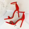 2023 frauen 10cm High Heels Flock Stripper Sandalen Weibliche Fetisch Riemchen Rote Schuhe Dame Valentine Grün Sommer Klassische Sexy pumpen L230704