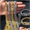 Hanger Kettingen Hip Hop Sieraden Heren Goud Sier Miami Cubaanse Link Chain Mode Bling Diamond Iced Out Chian Ketting voor Vrouwen Brac Dhzuw