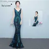 Sukienki na co dzień elegancka syrenka czarna cekinowa suknia balowa Vestido De Festa Robe Trouwjurk Bal suknie sukienka na formalną imprezę odblaskowa sukienka Z230704