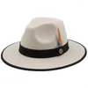 Bérets Parti Fedora Chapeau Hommes Femmes Large Bord Laine Plume Fedoras Jazz Bowler Feutre En Gros