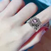 Luxe Amethist Ring Dames Europese en Amerikaanse Retro Imitatie Thai Silver Tree Leaf Flower Ring