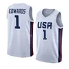 Bedrukte basketbal US Anthony Edwards Jerseys 1 Wereldbeker Verenigde Staten Austin Reaves 15 Brandon Ingram 14 Mikal Bridges 25 Bobby Portis 9 Walker Kessler 33 Shirt