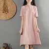 Vêtements ethniques Coton Lin Robe traditionnelle chinoise Qipao 2023 Été Cheongsam Oriental Vintage Soild Couleur Robe d'été Vestidos 11774