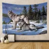 Tapisseries Tapisserie de loup bleu ciel étoilé pleine lune tenture murale animaux sauvages loups tapisseries pour chambre salon dortoir décoration murale