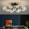 Taklampor Nordic Living Room Svart Guld Lampa LED Mjölk Vit Glaskula Med Kristalldekor Kök Sovrumshänge