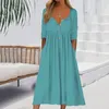 Casual Dresses Women's Comfortable Button Solid Color Simple Long Sleeve Mid Length Dress Women Vintage