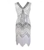 Robes Décontractées Vintage Années 1920 Flapper V-cou Double Tassel Dress Great Gatsby Cosplay Costume Cocktail Party Charleston Dance Sequin Stud