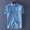 メンズカジュアルシャツシンテオン夏綿 100% 男性半袖デニム薄いシャツソフトスリムジーンズプラスサイズ 2 フロントポケット Z230707