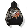 Men's Hoodies Sweatshirts Aolamegs Wholesale Link Hip Hop Chinese Dragon Embroidery Sweatshirt Harajuku Hooded Pullover High Street 230703