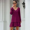 Casual Dresses Multi-Color And Multi-Size Women's Cross-border Spring Skirt Fashion Loose Long Sleeve V-neck Ruffled Dresses/S-XL