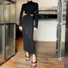 Casual Dresses Elegant Women's Solid Color Long-sleeved Long Skirt Temperament Slim Sexy Twisted Front Hollow Tight Dress